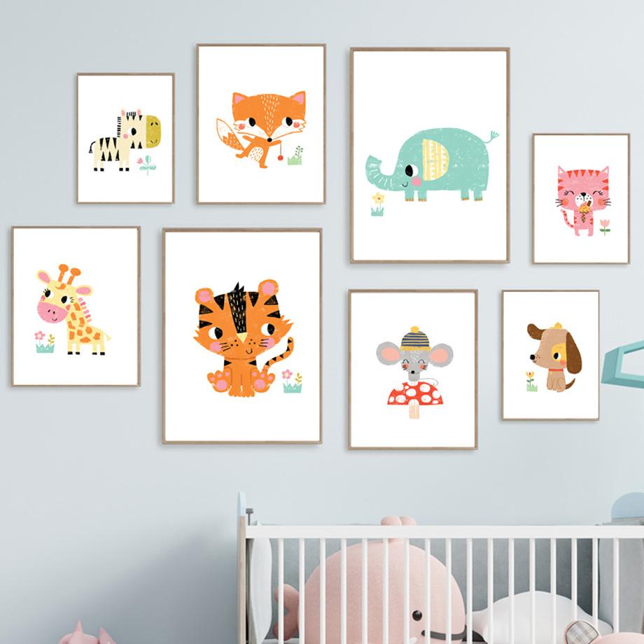 Baby Nursery Zoo Animals - لوحات فنية جدارية كرتونية لحيوانات الأطفال،