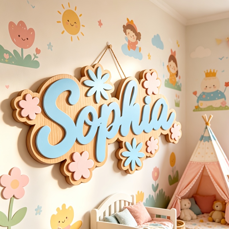 Baby Nursery Decor - لافتة غرفة مخصصة بتصميم زهور، لوحة
