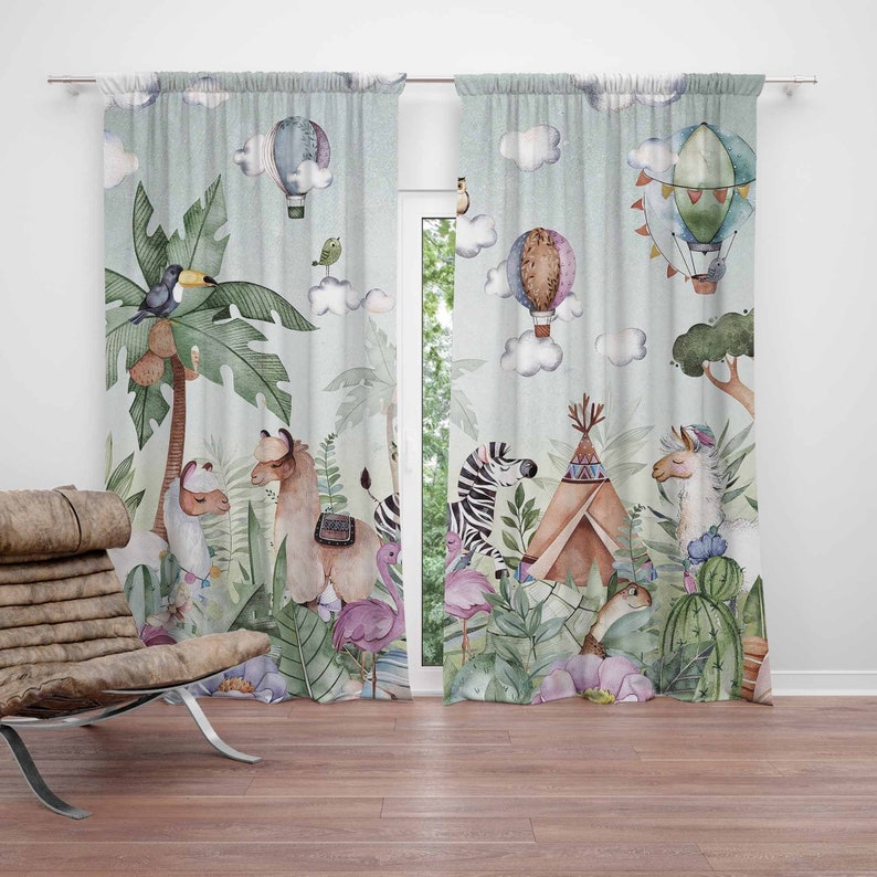 سفاري الحيوانات حفلة الحضانة ا - مراجعة Baby Nursery Curtains وسعره