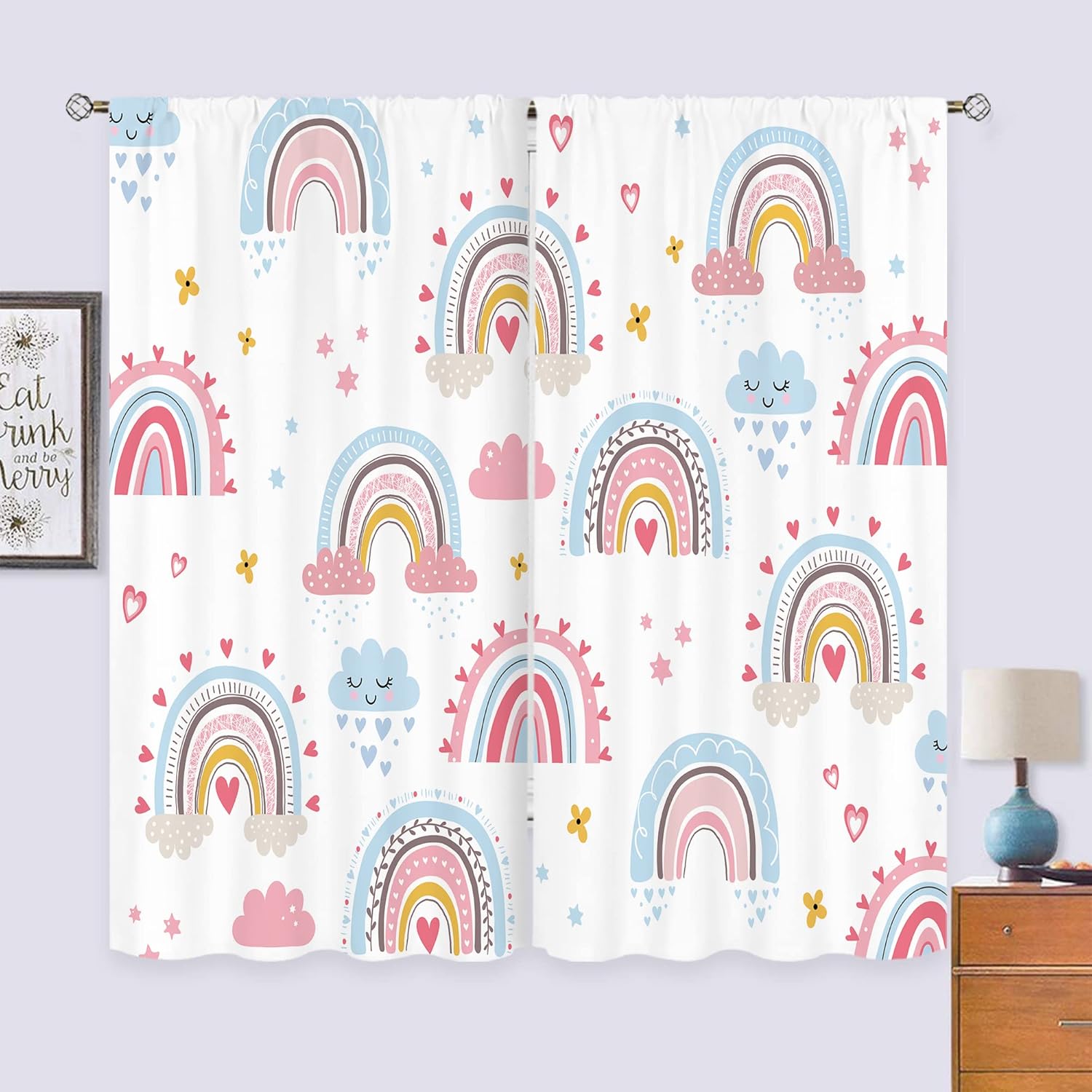 ستائر قوس قزح بوهو وردية للفتي - مراجعة Baby Nursery Curtains وسعره